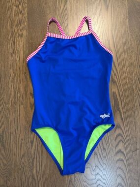 Dolfin Uglies Girls' cobalt Blue One-Piece Swimsuit with Lime Accent